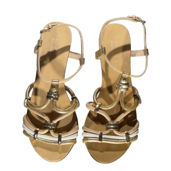 CARVELA Kurt Geiger Gold Cream Strappy Sandals Womens Leather Flats Size 7 - Picture 4 of 14